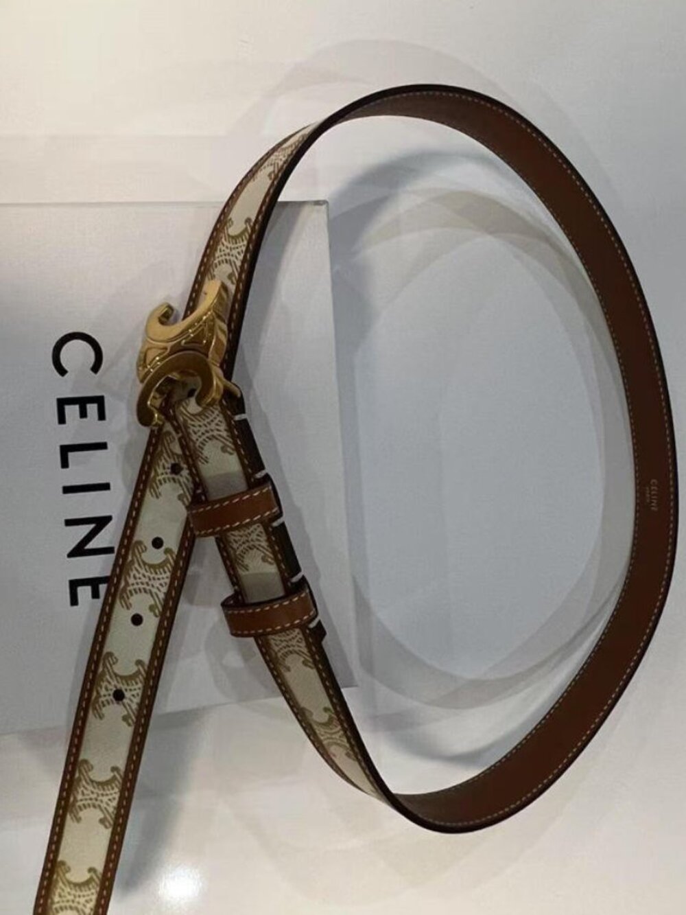Celine Triomphe Canvas Belt - White/Tan - Size 90